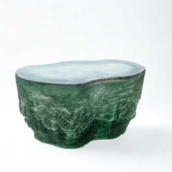 Table basse Aqua Sculpt - verre émeraude sculpté