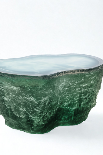 Aqua Sculpt coffee table - sculpted emerald glass