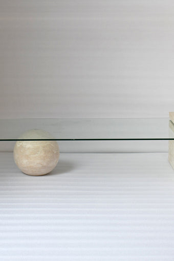 Vetra coffee table in travertine and tempered glass