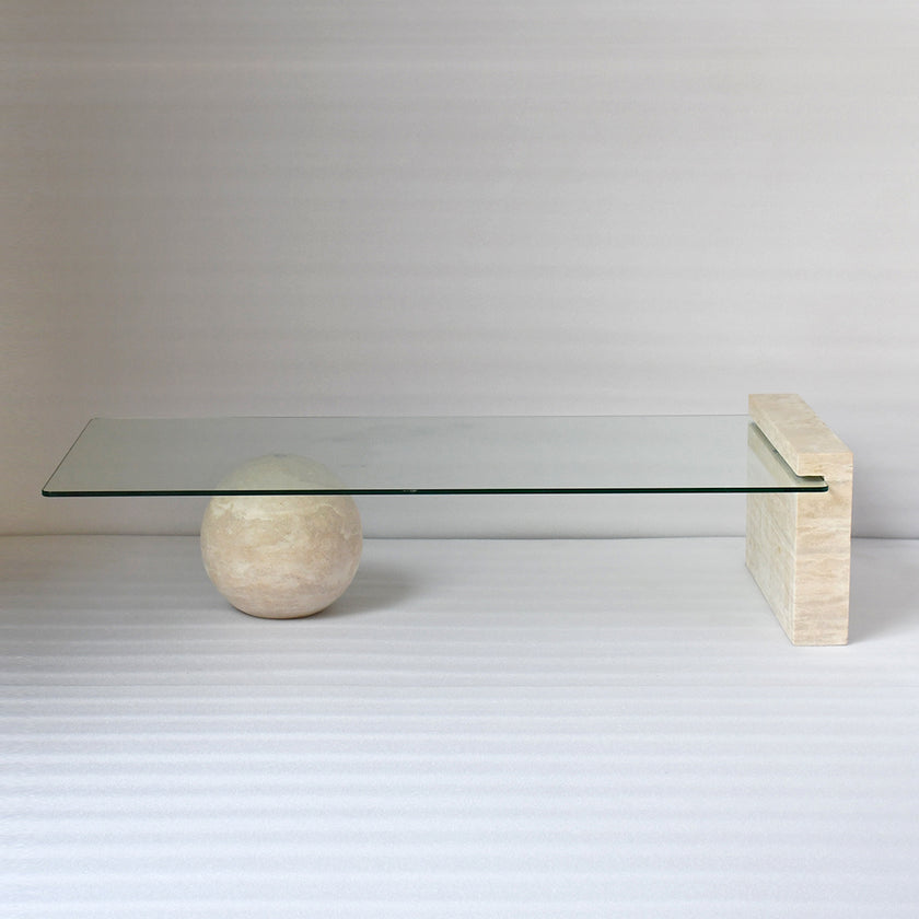Table basse Vetra en travertin et verre trempé