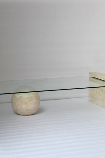 Vetra coffee table in travertine and tempered glass