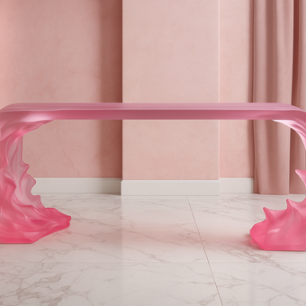 Table console sculpturale Cora en résine rose