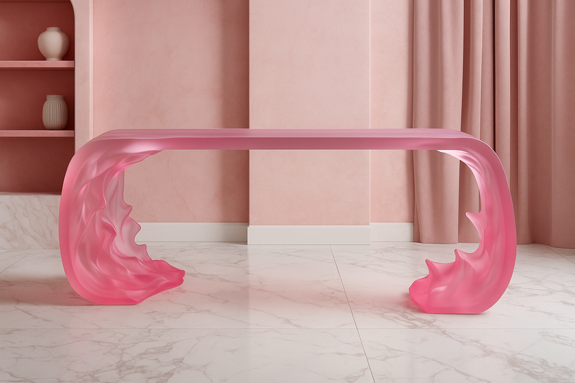 Table console sculpturale Cora en résine rose