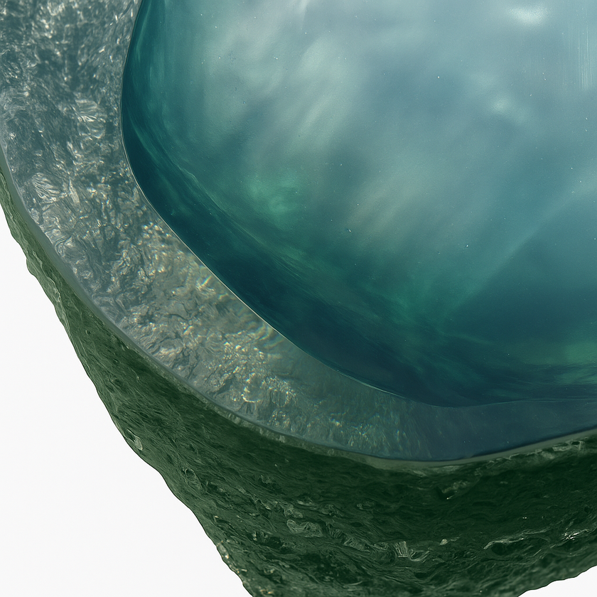 Table basse Aqua Sculpt - verre émeraude sculpté