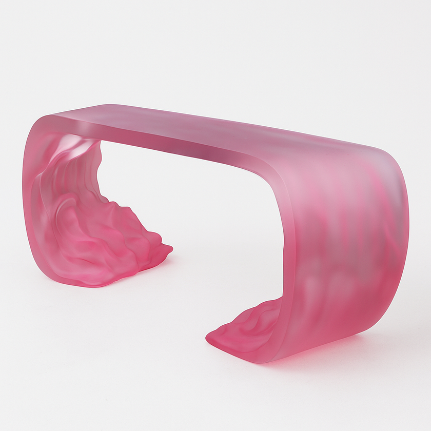 Table console sculpturale Cora en résine rose